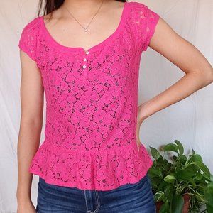 Pretty lace pink peplum top